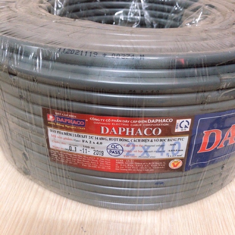 Dây điện DAPHACO 2x4.0 xám tròn
