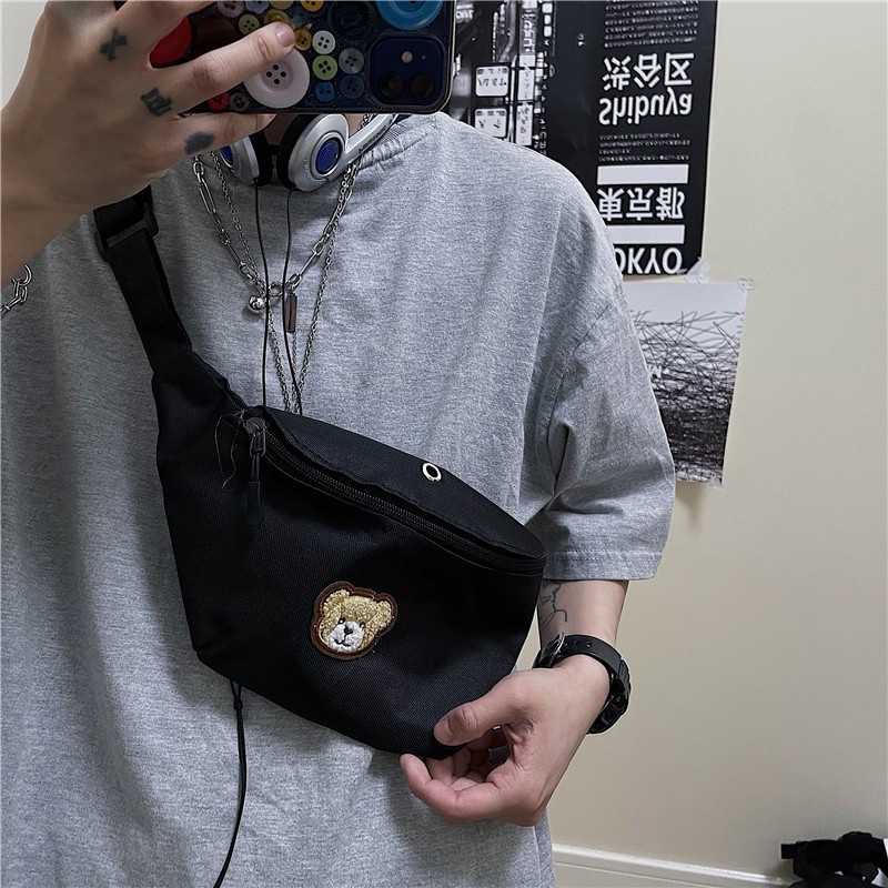 Túi Đeo Chéo Ngực Vải Canvas Họa Tiết Gấu Thời Trang Cá Tính 196718