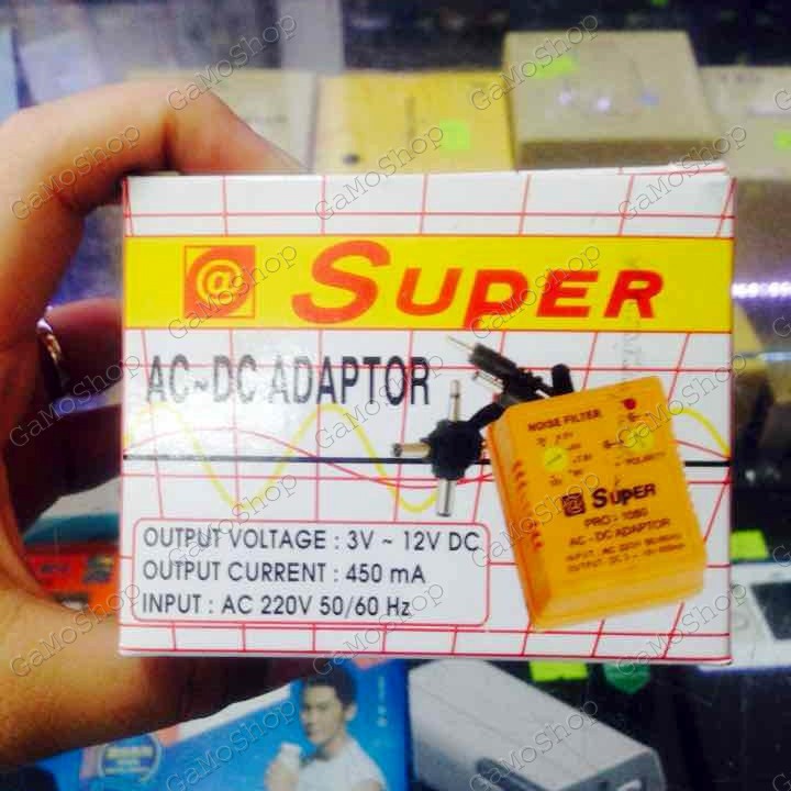 Nguồn Adapter đa năng SUPER 1080 450MA 3-12V, 6 đầu ra đảo cực được