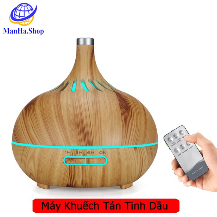 Máy xông tinh dầu 400ml, Máy phun sương tạo độ ẩm vân gỗ tích hợp led đổi màu, MDT015