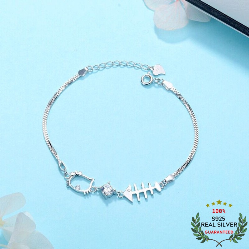 Vòng Tay Bạc S925 Mèo Hello Kitty Xinh Xắn | Khuyên Tai Nữ Trang Sức Bạc Thời Trang