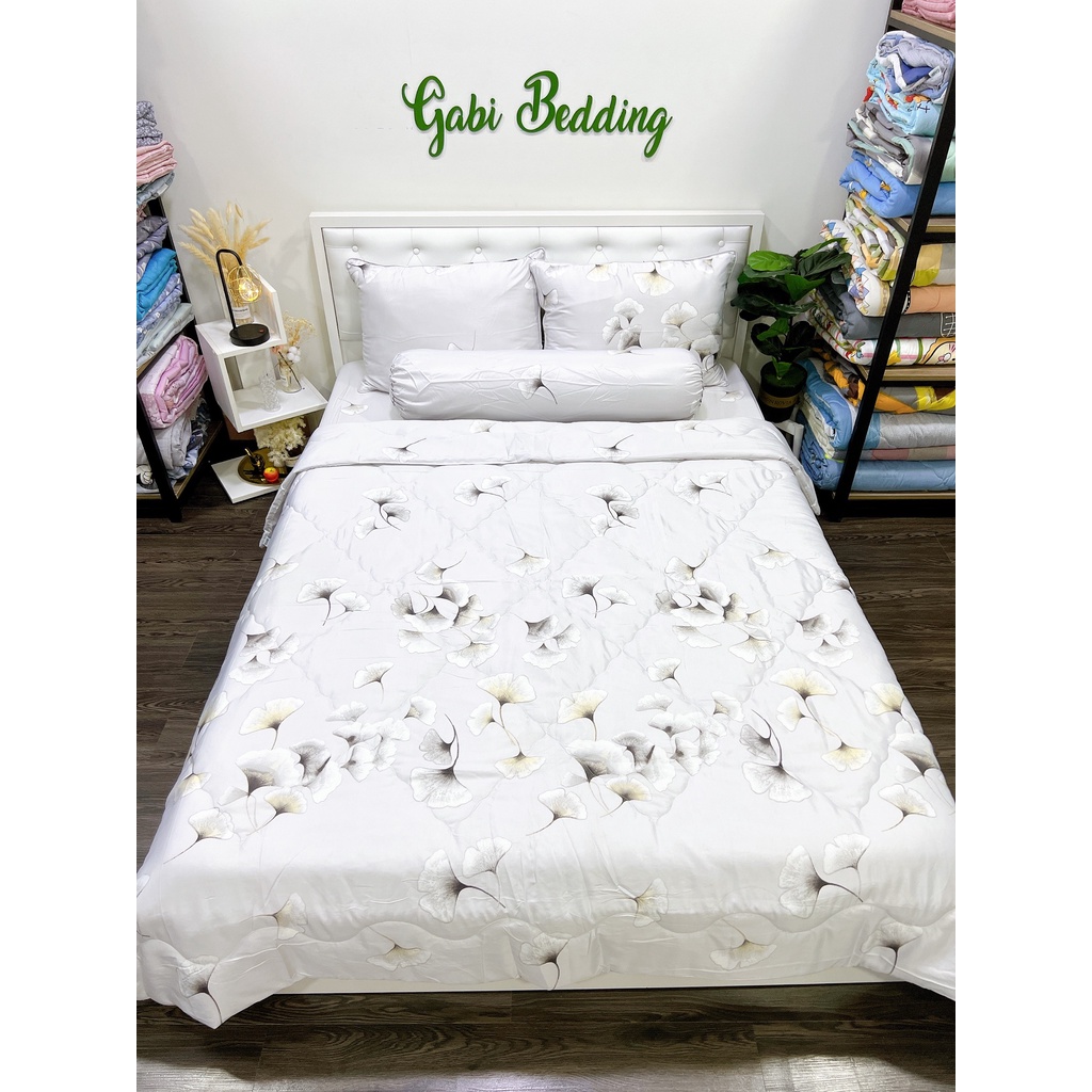 Bộ Drap Giường Lụa Tencel 60s - Lá Lavi, Chống nhăn - kháng khuẩn - mềm mịn mát