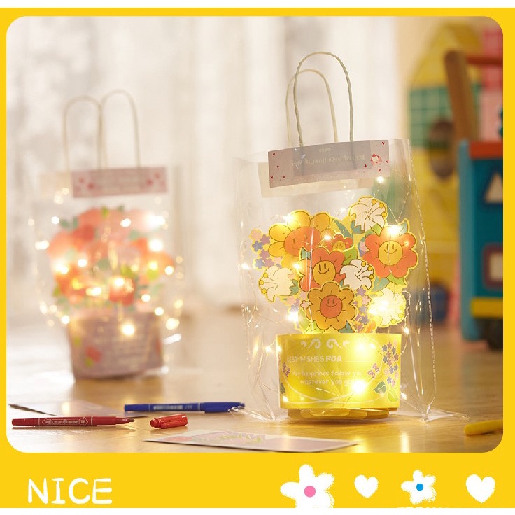 SET DIY / BỘ KIT LÀM TÚI HOA QUÀ TẶNG TRONG SUỐT CÓ ĐÈN LUNG LINH