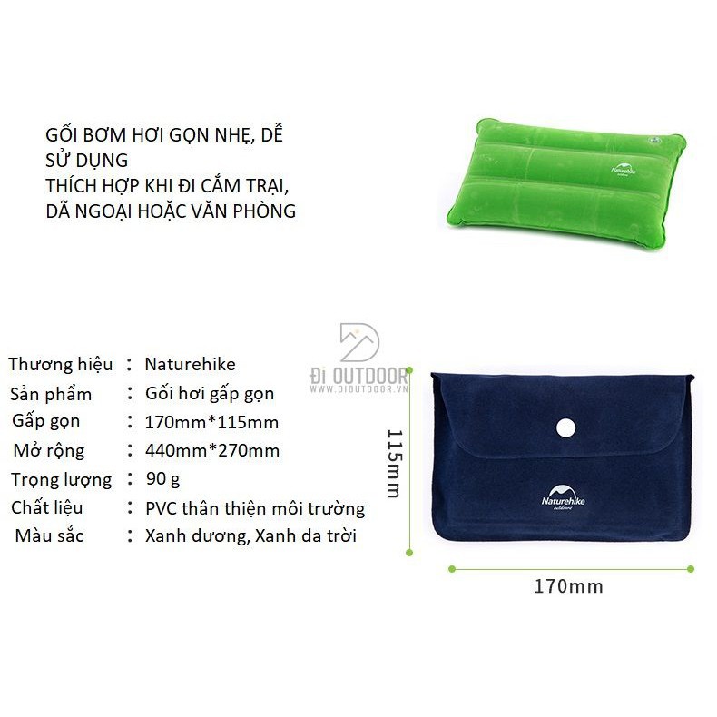 [Mã FAXANH1505 giảm 10K đơn 50K] [CHÍNH HÃNG] Gối Hơi Gấp Gọn Siêu Nhẹ Naturehike NH18F018-Z