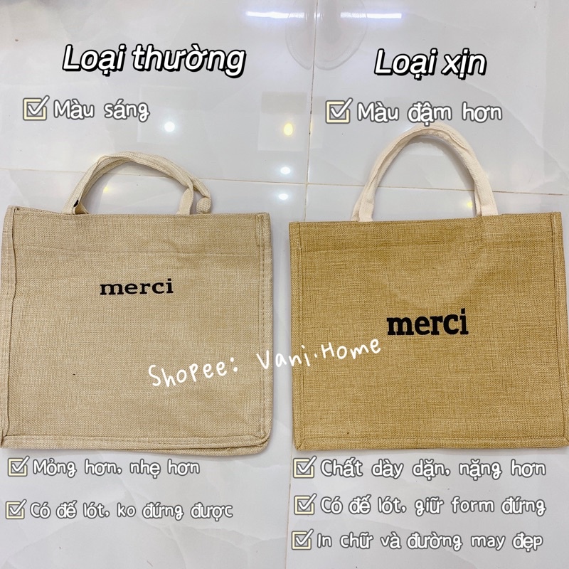 Túi xách cói Merci có tấm lót đáy giữ form phong cách Vintage  - Túi cối du lịch to dày dặn xách đi biển LOẠI 1