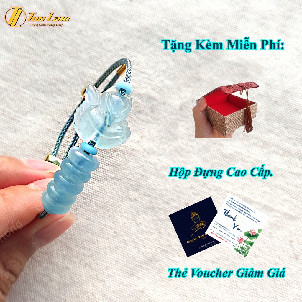 Vòng tay may mắn trợ duyên hồ ly chúa mix ngũ điếu aqua màu xanh dương hợp mệnh mộc thủy
