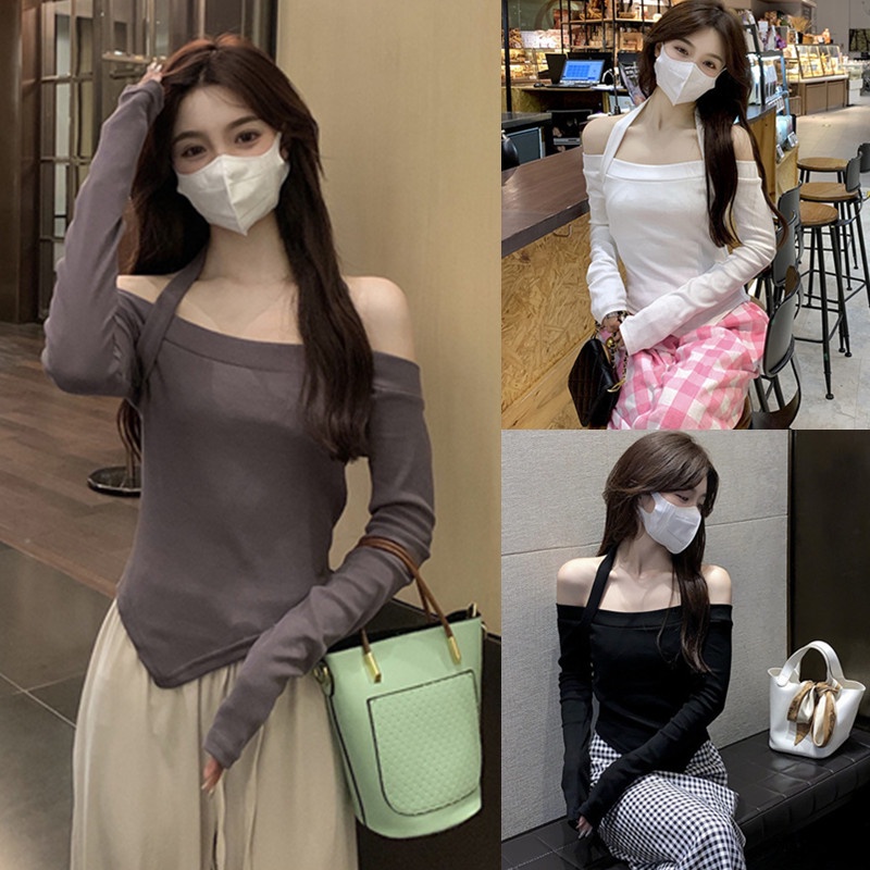 WANGJIAOZHAN Áo Thun Tay Dài Hở Vai Thời Trang Dành Cho Nữ