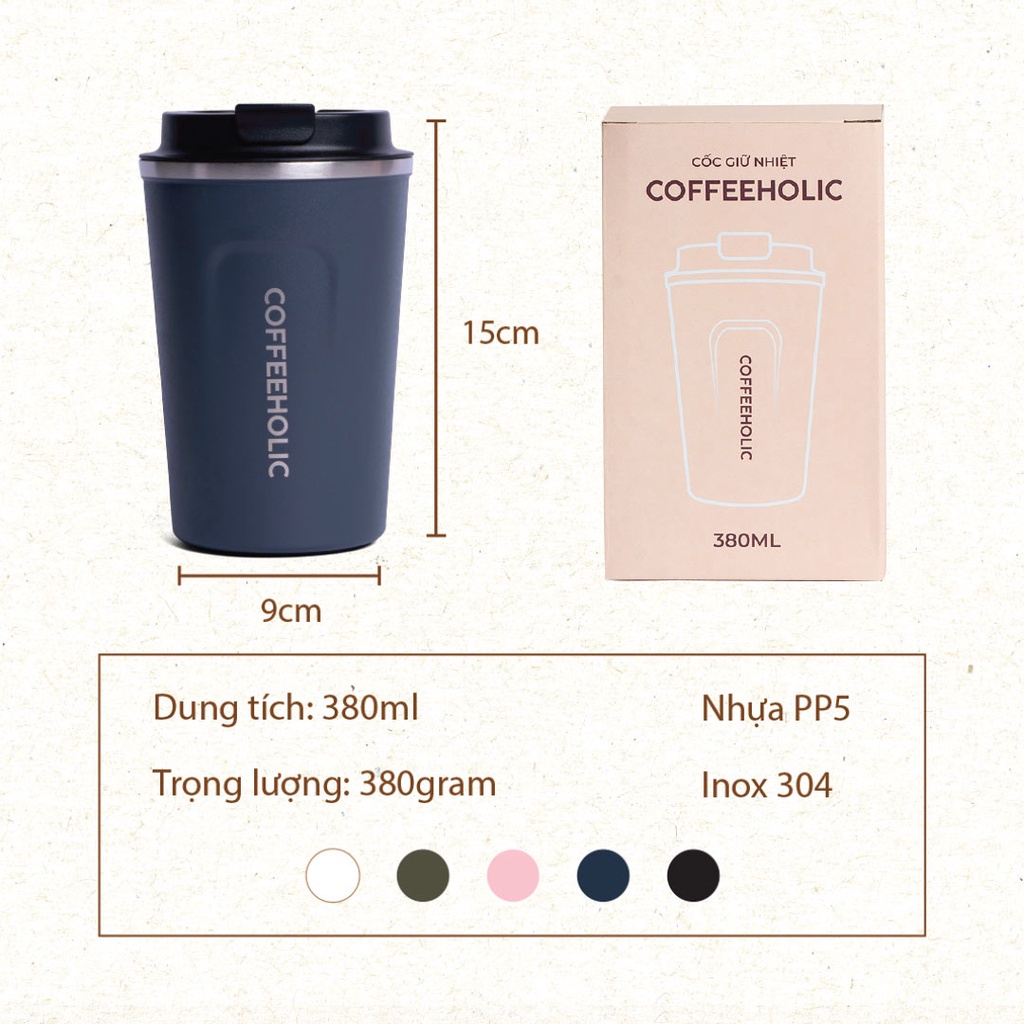 Cốc Giữ Nhiệt 510ml Ly Coffee Holic Inox 304, Bình Giữ Nhiệt 12h Khắc Tên Theo Yêu Cầu tặng Sticker trang trí
