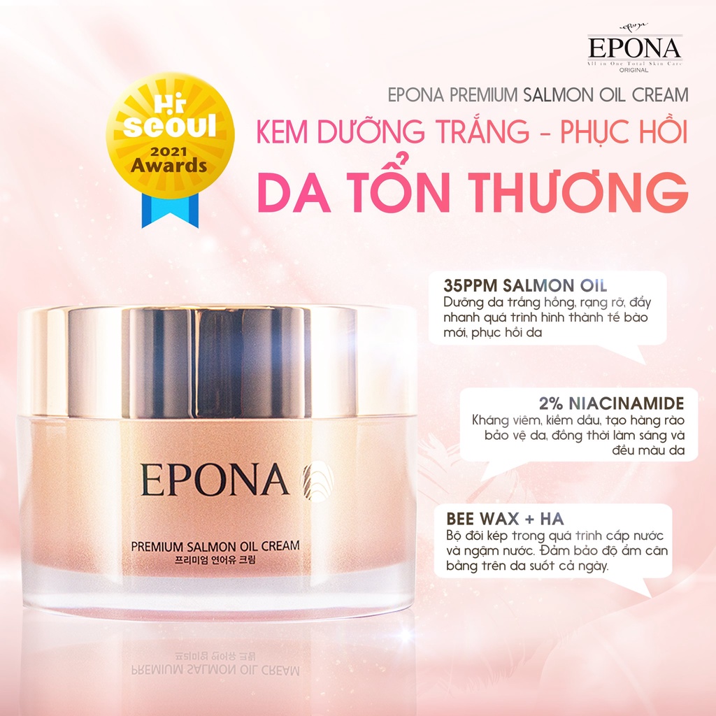 Bộ Đôi Phục Hồi - Kiềm Dầu Epona Premium Birch Essence Toner 150ml, Kem Epona Chiết Xuất Dầu Cá Hồi 50ml