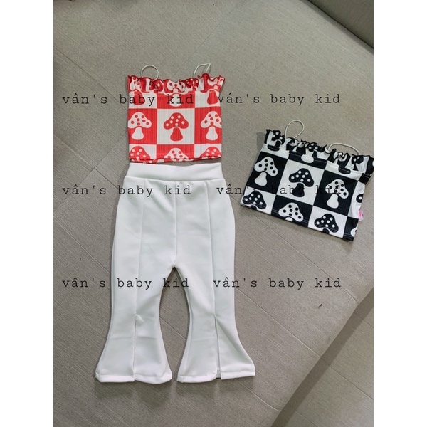 Set áo nấm 2 dây  quần loe bé gái