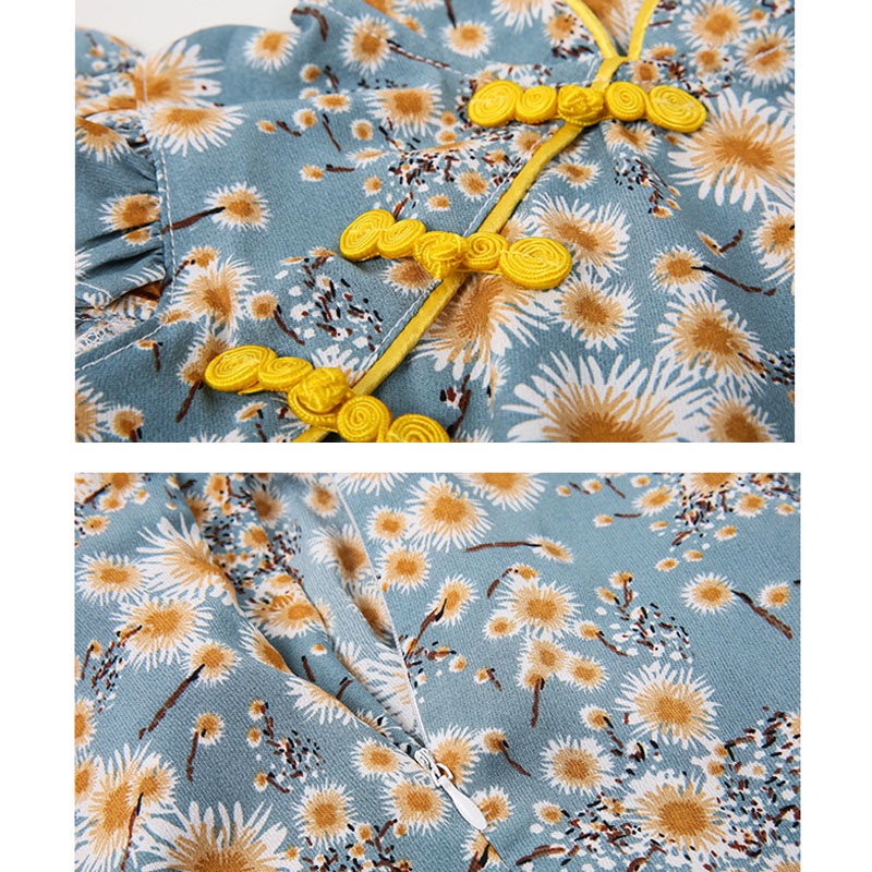 Đầm sườn xám SANITKUN cotton tay bay họa tiết hoa phong cách Trung Hoa xinh xắn dành cho bé gái