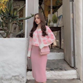 Set áo tim đính ngọc + chân váy bút chì hong 86001_bng
