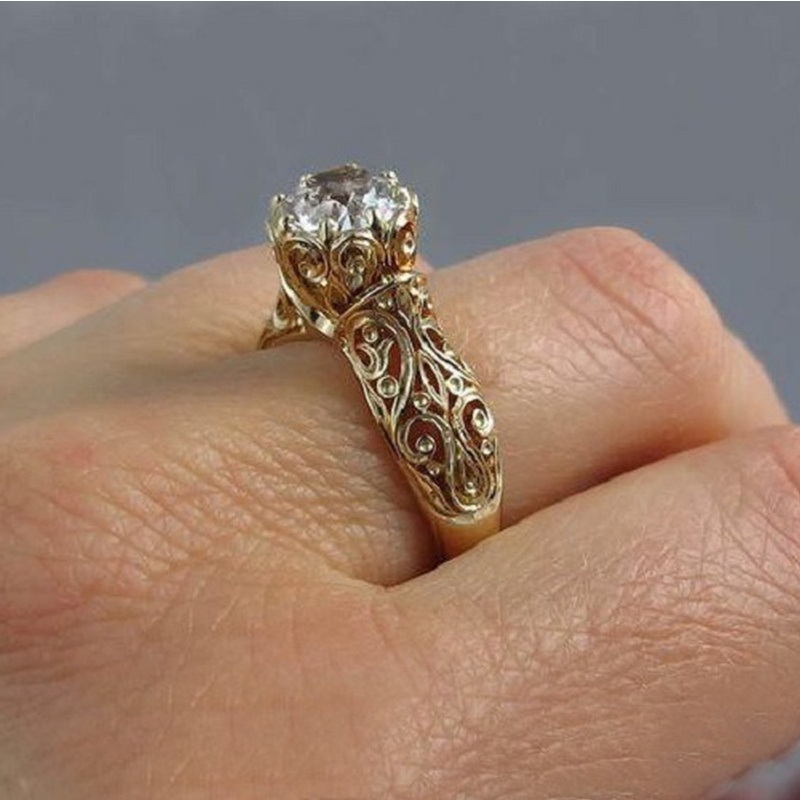Nhẫn mạ vàng 18K hình hoa đính đá nhân tạo thời trang