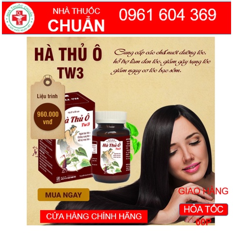 Hà thủ ô TW3 lọ 60 viên : chống rụng tóc, hỗ trợ mọc tóc, ngừa bạc tóc ( Cao đặc hà thủ ô đỏ )