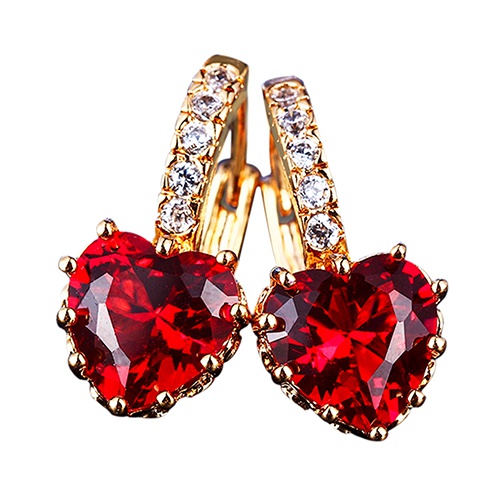 Đôi Bông Tai Mạ Vàng 18K Hình Trái Tim Đỏ