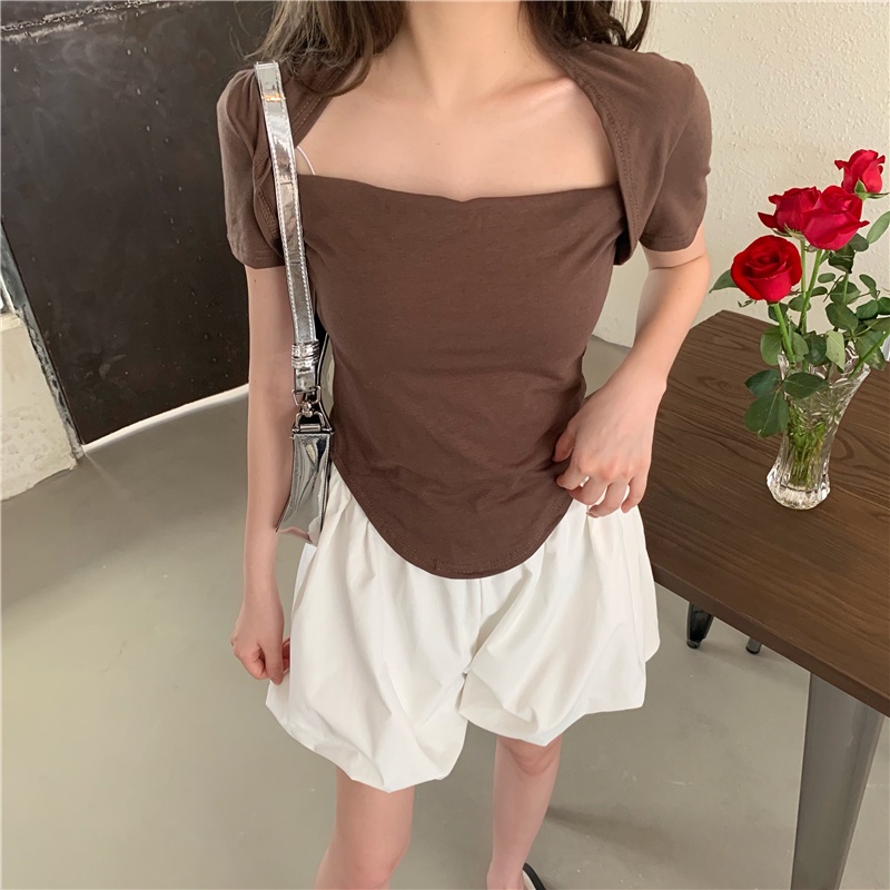 Áo Thun Tay Ngắn Cổ Vuông Ôm Dáng Dễ Phối Đồ Hợp Thời Trang