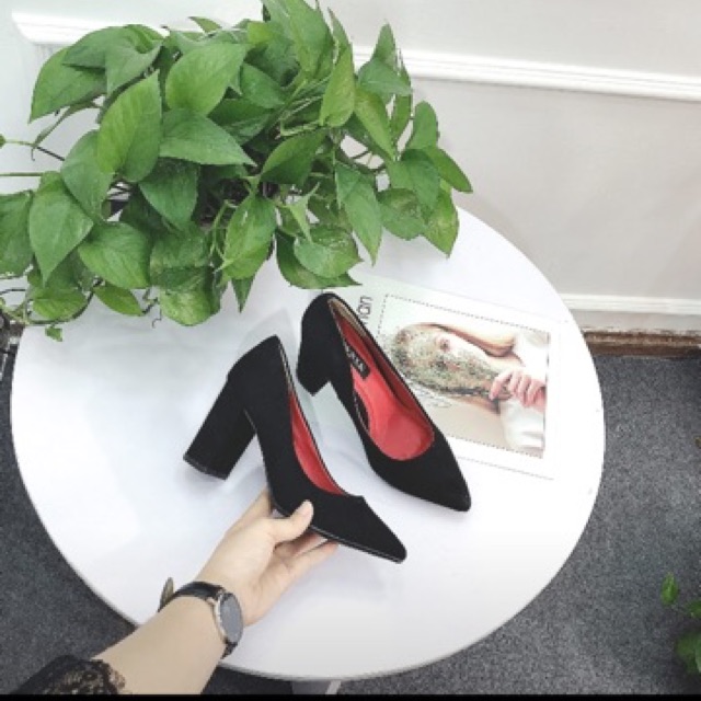 Giày cao gót Zara Basic gót vuông da lộn 7cm momsumo1