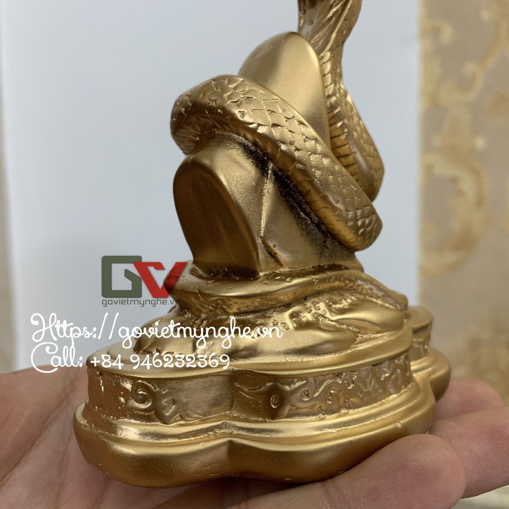 Tượng đá con rắn ôm tiền tài lộc phong thủy trang trí - Cao 11cm - Màu Nhũ Đồng