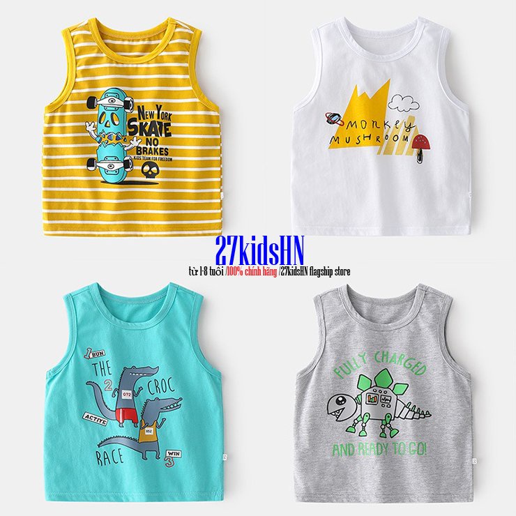Áo sát nách cho bé WELLKIDS áo thun ba lỗ bé trai họa tiết đáng yêu chất cotton hàng xuất Âu Mỹ