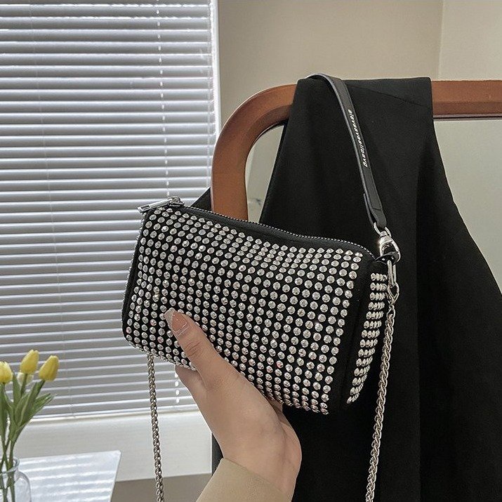Túi Đeo Chéo Vai Hình Vuông Cỡ Nhỏ Đính Đá Lấp Lánh Thời Trang Cho Nữ