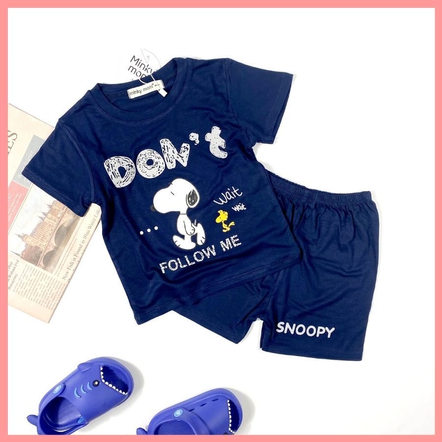 Bộ Thun Lạnh Cộc Tay Cho Bé Trai Bé Gái 8-19kg -TN-IN77 In Snoopy  Chất Vải Thoáng Mát