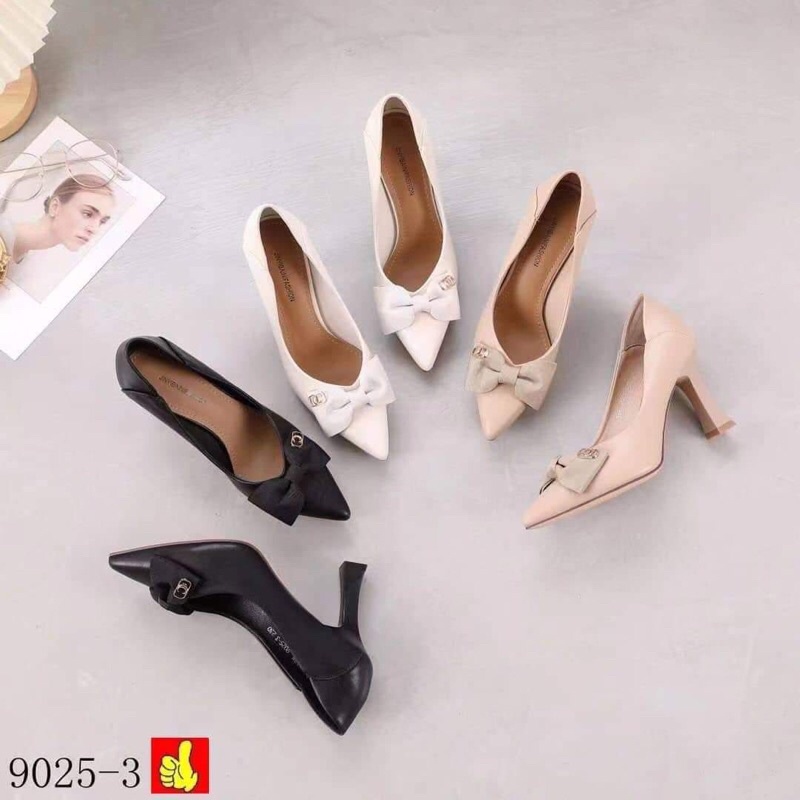 Giầy mũi nhọn gót vuông cao 8 phân da mềm hàng quảng châu