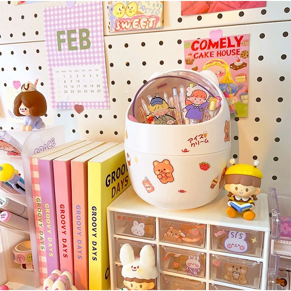 Thùng rác mini để bàn hình gấu nắp lật dễ thương CUTE SHOP