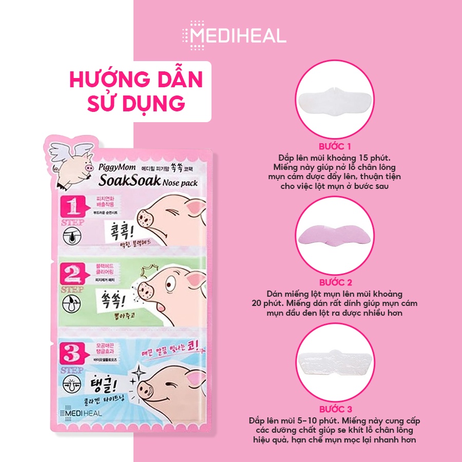 [Nhập mã COSMH22 giảm 8%] Lột Mụn 3 Bước Mediheal PiggyMom Soak Soak Nose Pack [K31]