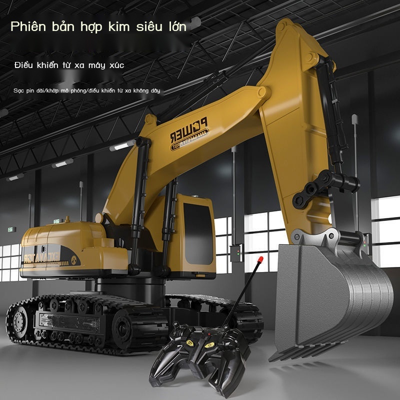 TMáy xúc lớn điều khiển từ xa đồ chơi trẻ em máy xúc hợp kim xe sạc máy xúc cậu bé 3-6 tuổi quà tặng