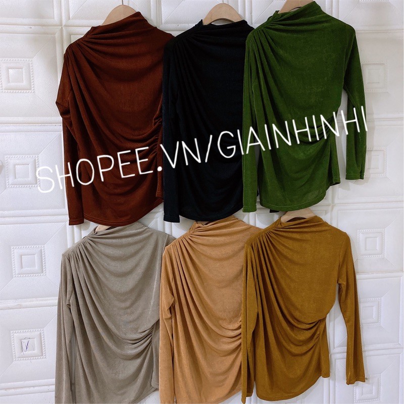 Áo nhũ cổ 3p rúm ngực dài tay, Áo kiểu rúm vai cổ cao tay dài AN1212 - NhiNhi Shop | BigBuy360 - bigbuy360.vn