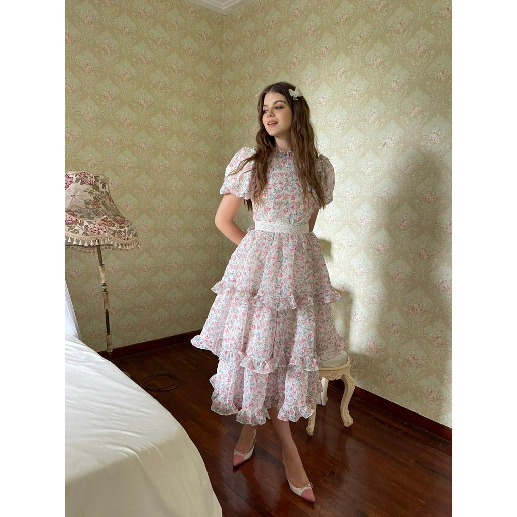 TIFFANY STUDIOS - Váy Hoa Hồng 3 Tầng Xòe Tay Phồng - CHARLISE  DRESS