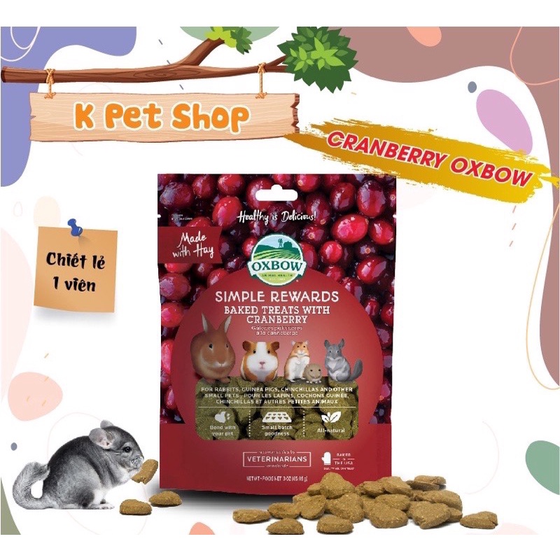 CRANBERRY TREATS OXBOW Chiết lẻ  FREE SHIP  SIMPLE REWARDS OXBOW Mài Răng Cho Thỏ, Bọ, Hamster, Chinchillas .