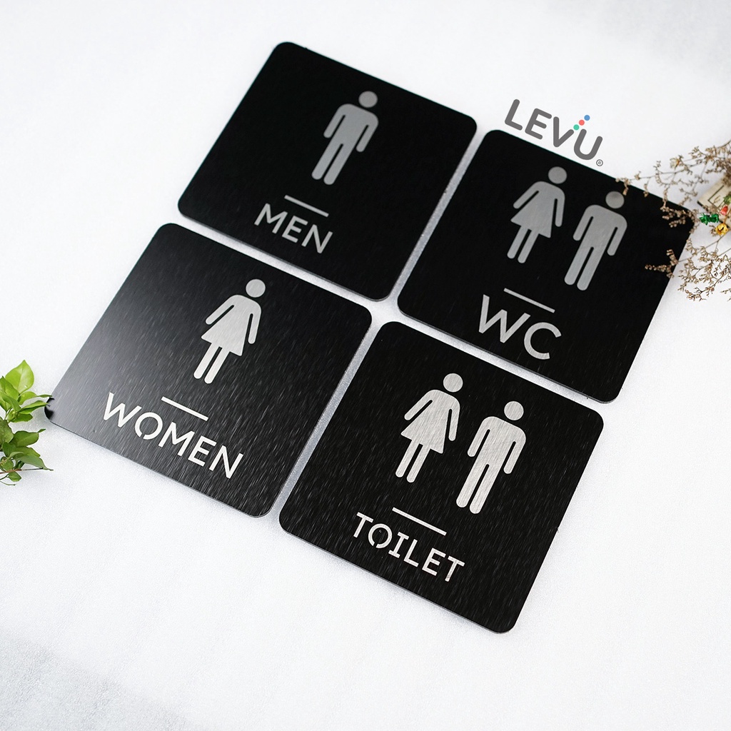 Bảng nhôm alu cao cấp dán tường WC - Toilet - Restroom - Men - Women khắc laser siêu nét