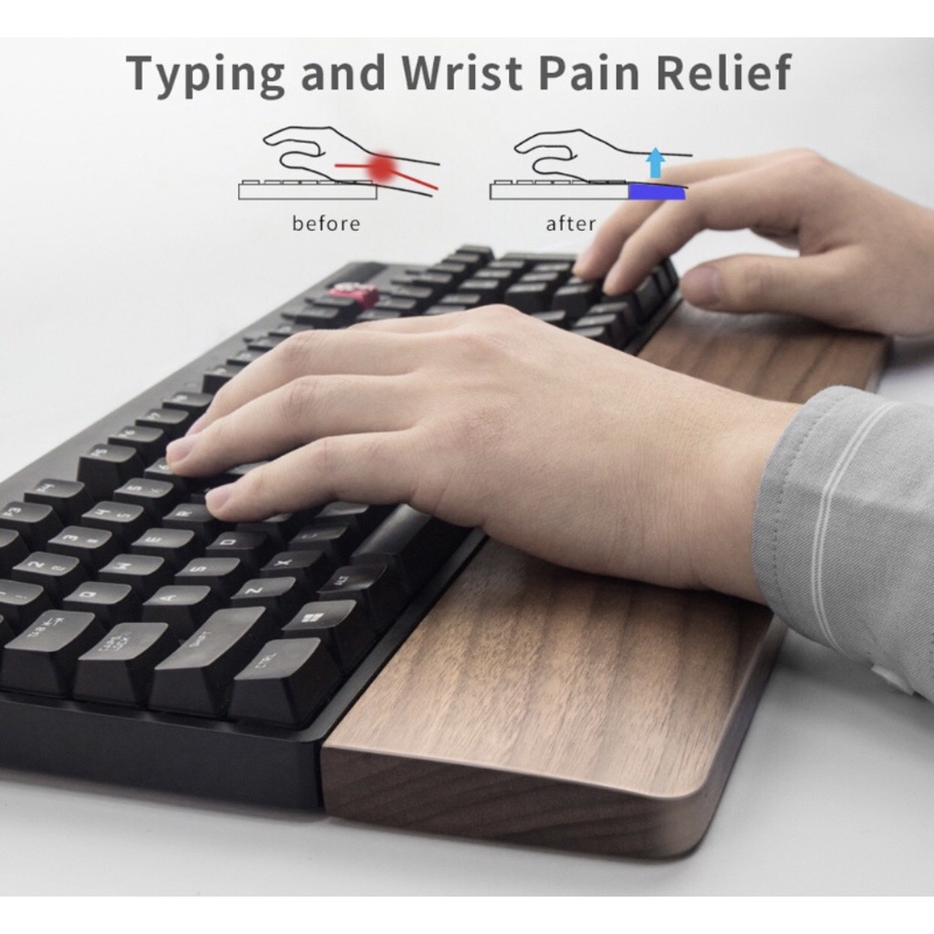 Kê cổ tay bằng gỗ Walnut thoải mái khi sử dụng bàn phím máy tính
