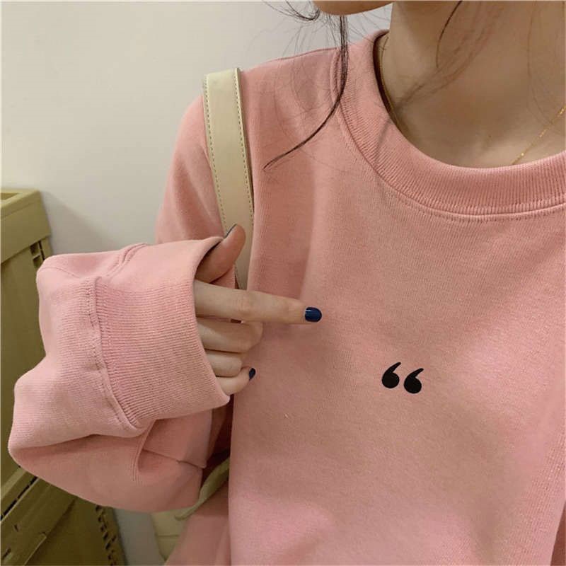 LEEVA - Áo sweater trơn nữ phối kí tự vải nỉ bông mềm A182