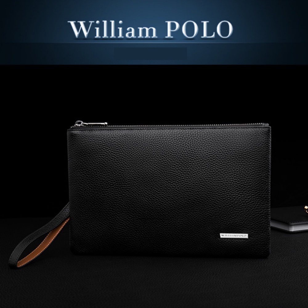 Ví Nam Cầm Tay Cao Cấp William POLO,Chất liệu Da Bò thật,Túi clutch nam ,,Chống nước- Vệ sinh dễ dàng- 𝑰𝑩𝑨𝑮