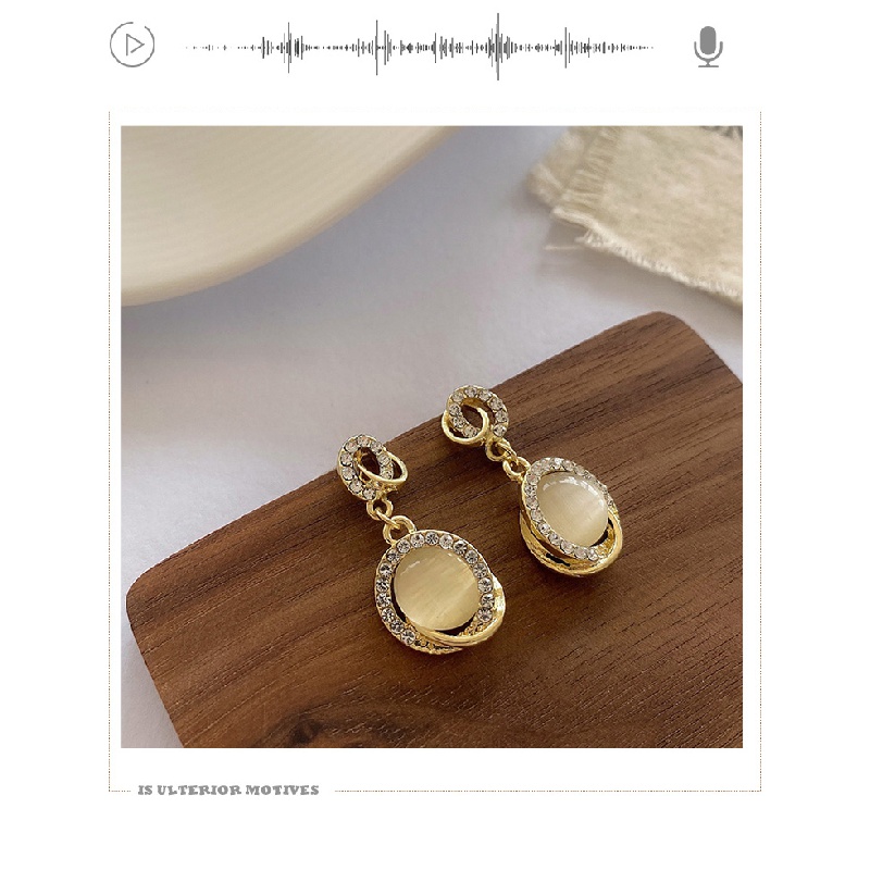 MOCHASHUBông tai kim cương khảm nhẹ sang trọng S925 bông tai opal 2023 phụ kiện thời trang nữ mới