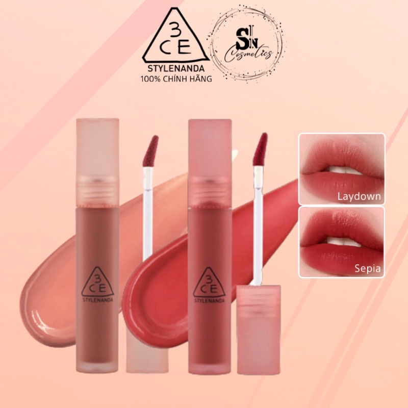 Son kem 3CE BLUR WATER TINT Sepia Laydown Casual Affair Double Wind