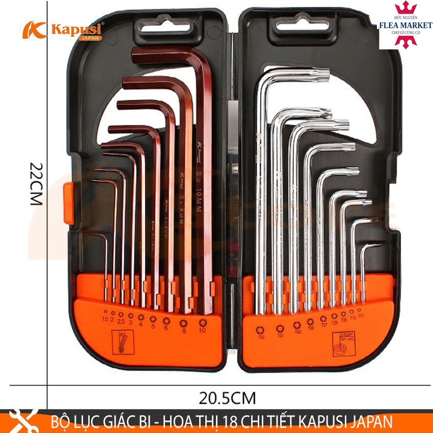 BỘ LỤC GIÁC BI - LỤC GIÁC HOA THỊ ( LỤC GIÁC BÔNG) 18 CHI TIẾT KAPUSI JAPAN, LỤC GIÁC CHỮ L cao cấp KIM KHÍ ĐỨC NGUYÊN