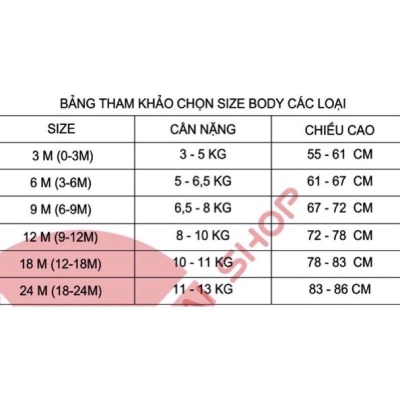 Body chip CỘC TAY hàng xuất dư cho bé 0-24m