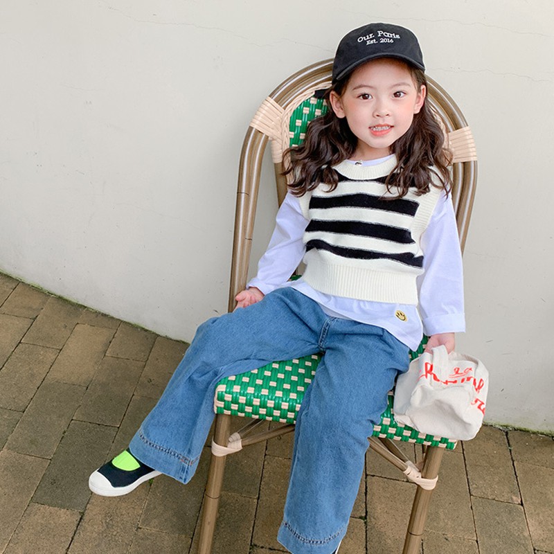 Quần jean ống rộng có thắt lưng phong cách Hàn Quốc thời trang mùa thu sành điệu cho nữ