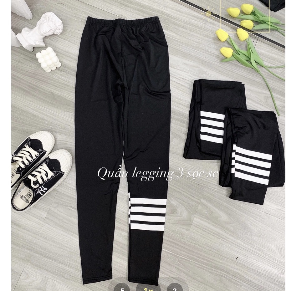 Quần legging nữ dáng dài, quần legging 3 sọc ôm body chất liệu thun co giãn 4 chiều phong cách thể thao tập gym yoga