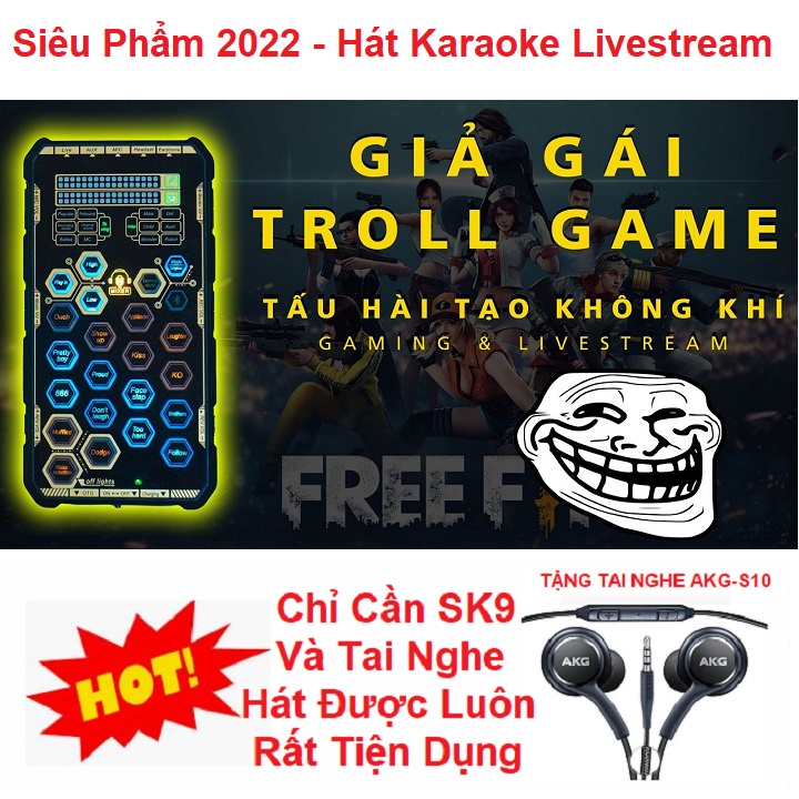 SoundCard SK9, Tặng Kèm Tai Nghe - Siêu Phẩm 2022 - Chuyên Thu Âm, Hát Livestream, Karaoke - Online Auto Tune Đổi Giọng