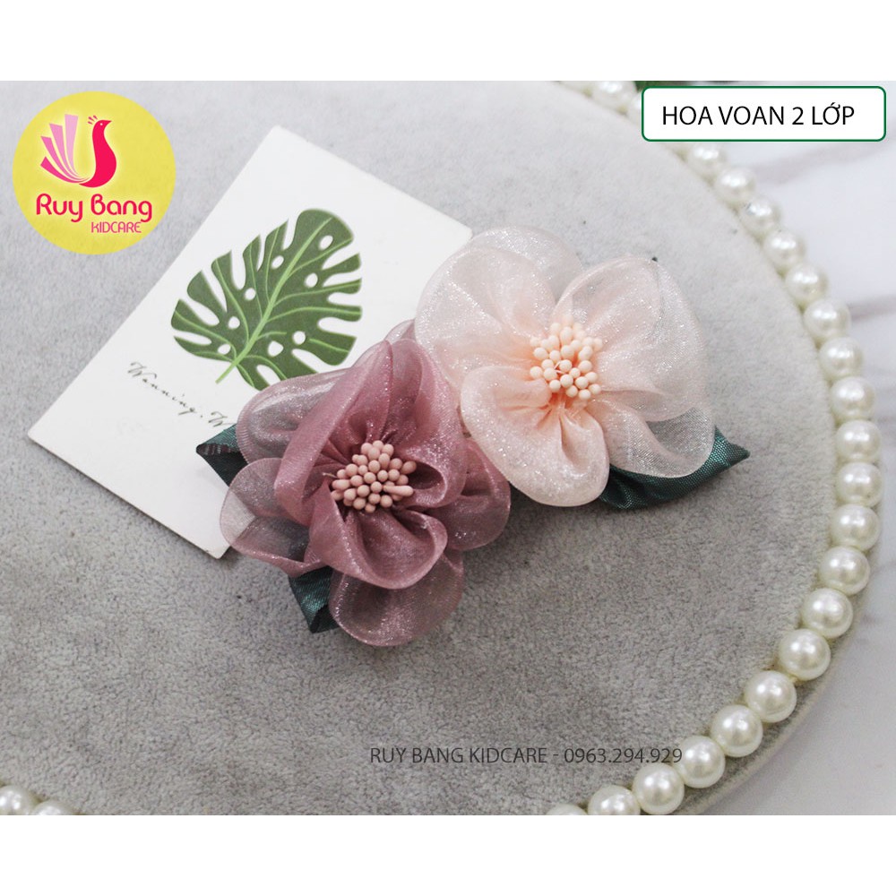 Hoa voan kèm lá ❤️FREESHIP❤️ Set chùm 2 bông hoa