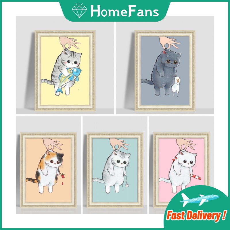 Bộ Tranh Đính Đá 5D Tự Làm 30x40cm / 40x50cm Hình Chú Mèo Dễ Thương Trang Trí Nhà Cửa