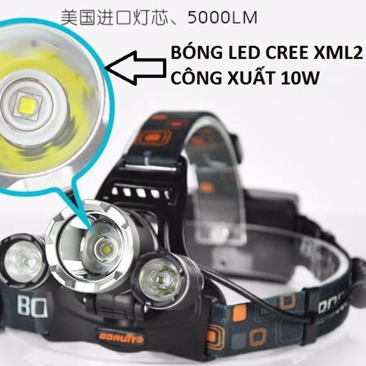 [Có Video]Đèn Pin Đội Đầu 3 Bóng Led T6- Siêu Sáng, Kèm Pin, Sạc