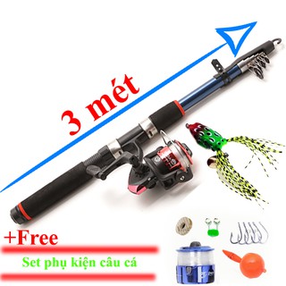 Bộ cần câu giá rẻ 3m kèm máy Tặng nhái giả, Chuông và Set 5 Phụ Kiện