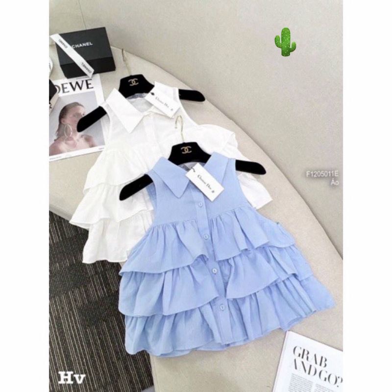 Áo sơ mi nữ sát nách bèo 3 tầng chất thô mềm- sơ mi babydoll cổ yếm màu trắng/xanh//nâu phong cách hàn quốc