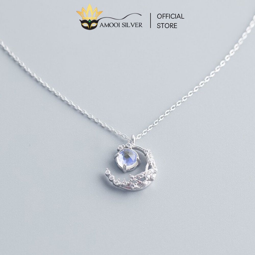 Dây Chuyền Bạc S925 Mẫu Mặt Trăng Topaz Đính Đá Xanh Ngọc - Amooi Silver AD100