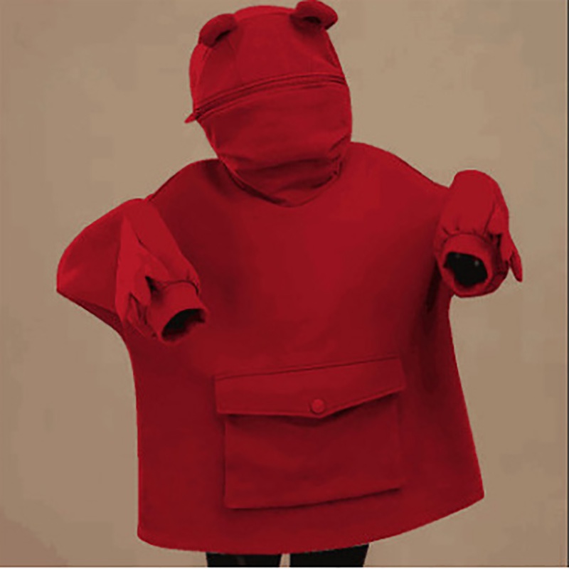 IELGY    Áo Khoác Nhung Dài Trung Bình Thiết Kế Hình Ếch Dễ Thương Thời Trang Thu Đông Cho Nữ